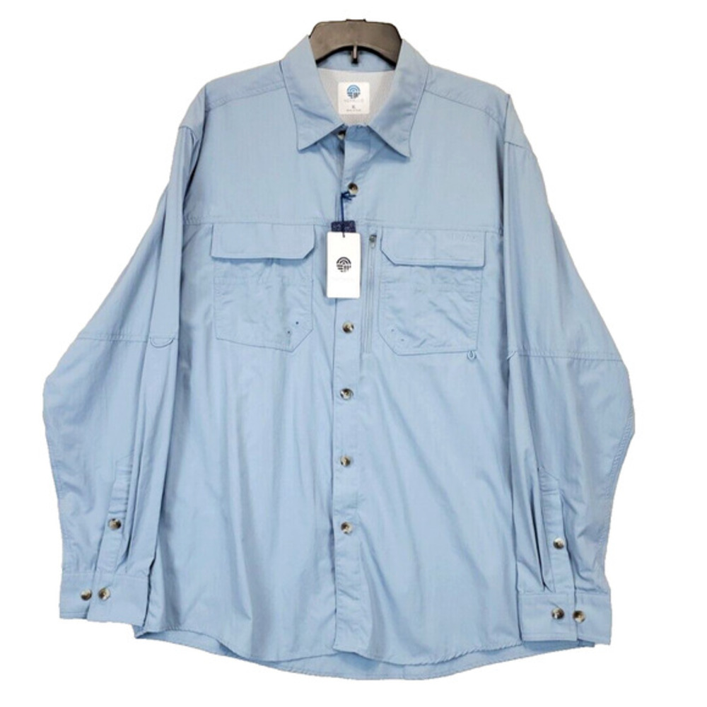 Nepallo Button-Down Shirts Men XL Light Blue Roll Tab Sleeve Performance Outdoor
